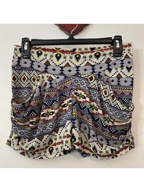 Wild Punch Womens Medium Colorful Elastic-Waist Stretch Aztec-Print Shorts A1513